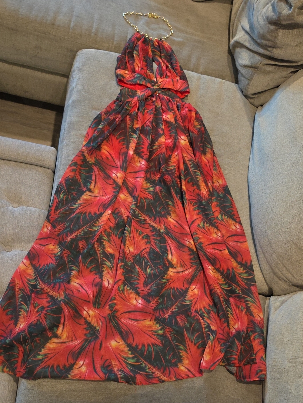 Fashion Nova Red Tropical Combo Maxi Dress